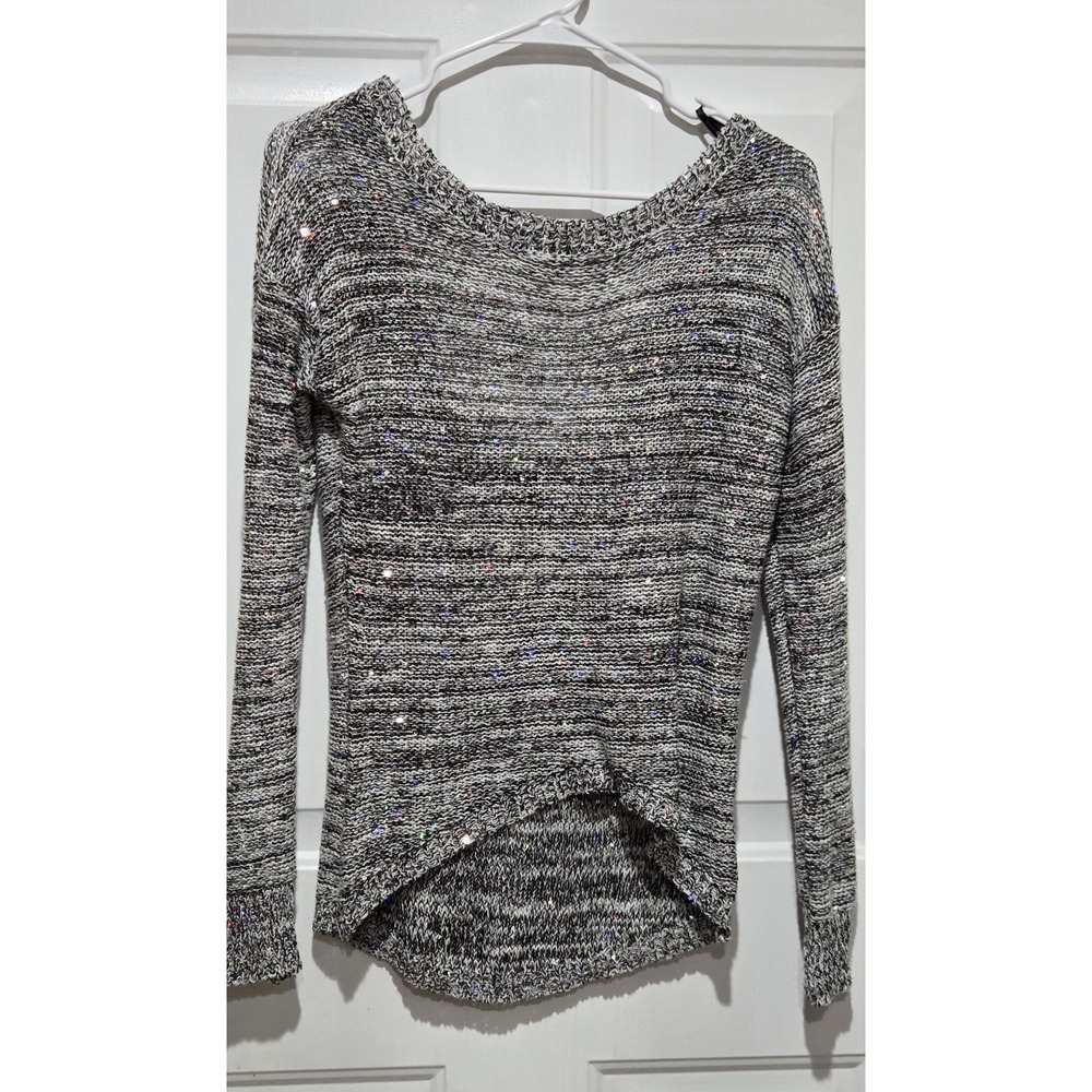 Material Girl Women Long Sleeve Black W/White Shirt W/Multi-color Sequin Women M